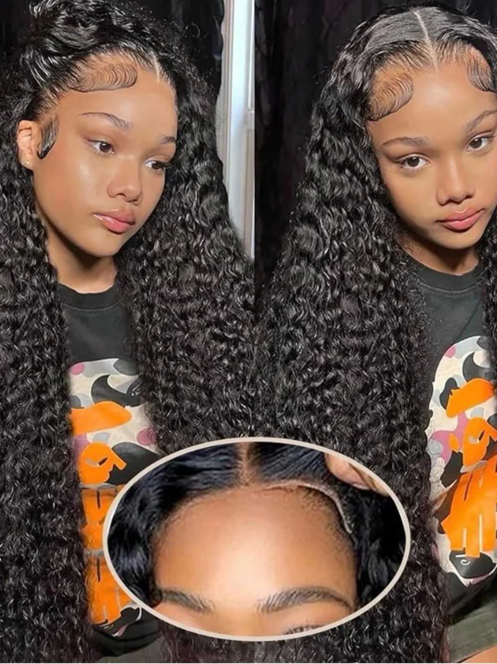 Long Deep Wave Black Lace Front Wig with Natural Hairline